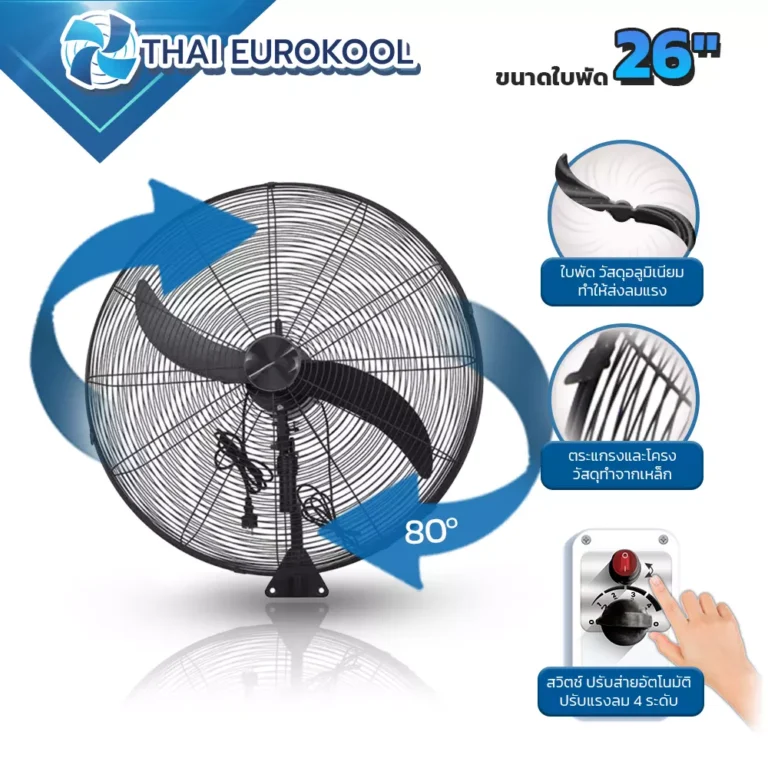 พัดลมอุตสาหกรรมแบบแขวนผนัง 26 นิ้ว