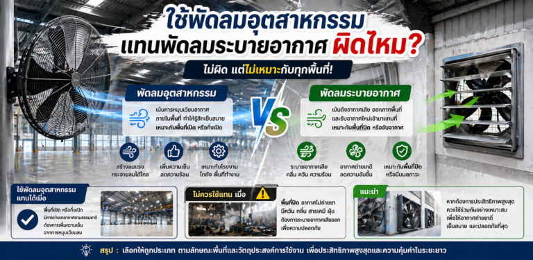 ใช้พัดลมอุตสาหกรรมแทนพัดลมระบายอากาศ ผิดไหม