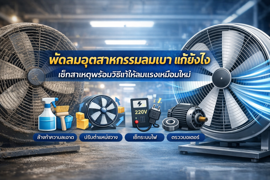 พัดลมอุตสาหกรรมลมเบา แก้ยังไง เช็กสาเหตุและวิธีแก้ให้ลมแรงเหมือนใหม่