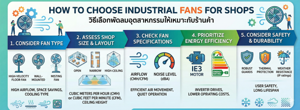 วิธีเลือกพัดลมอุตสาหกรรมให้เหมาะกับร้านค้า